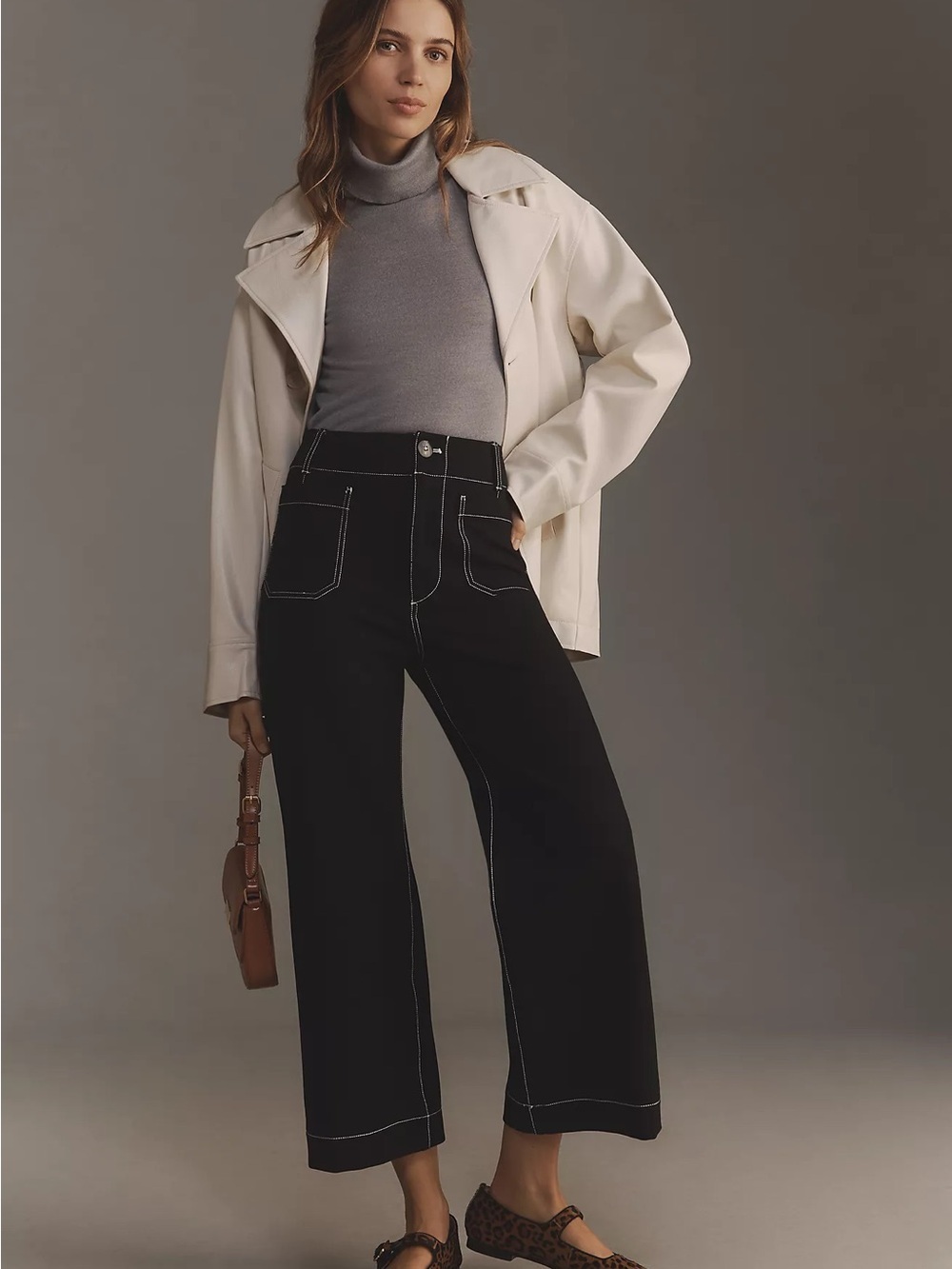 The Colette Ponte Contrast-Stitch Crop Wide-Leg Pants by Maeve **Tall